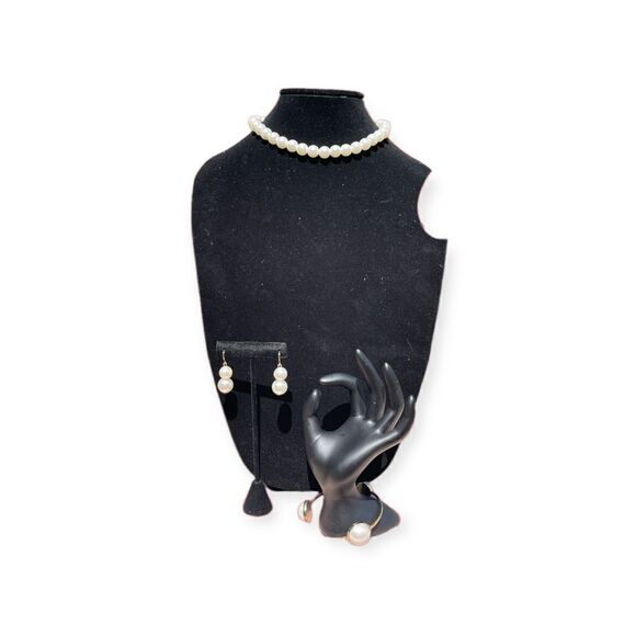 Fashion Costume Jewelry Plastic Peral Chocker Earring Bangle Set - Picture 1 of 5